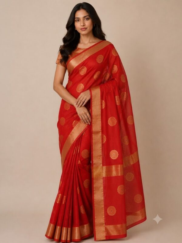 Handloom Chanderi Saree Cotton Silk Red