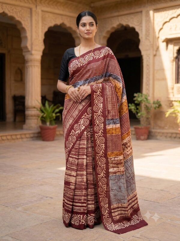 URVA'S Batik Pure  Mulberry Silk Saree Meroon