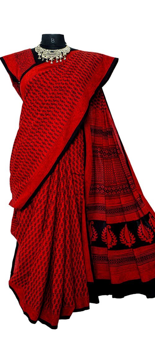 URVA'S Bagh Mul Cotton Saree Red