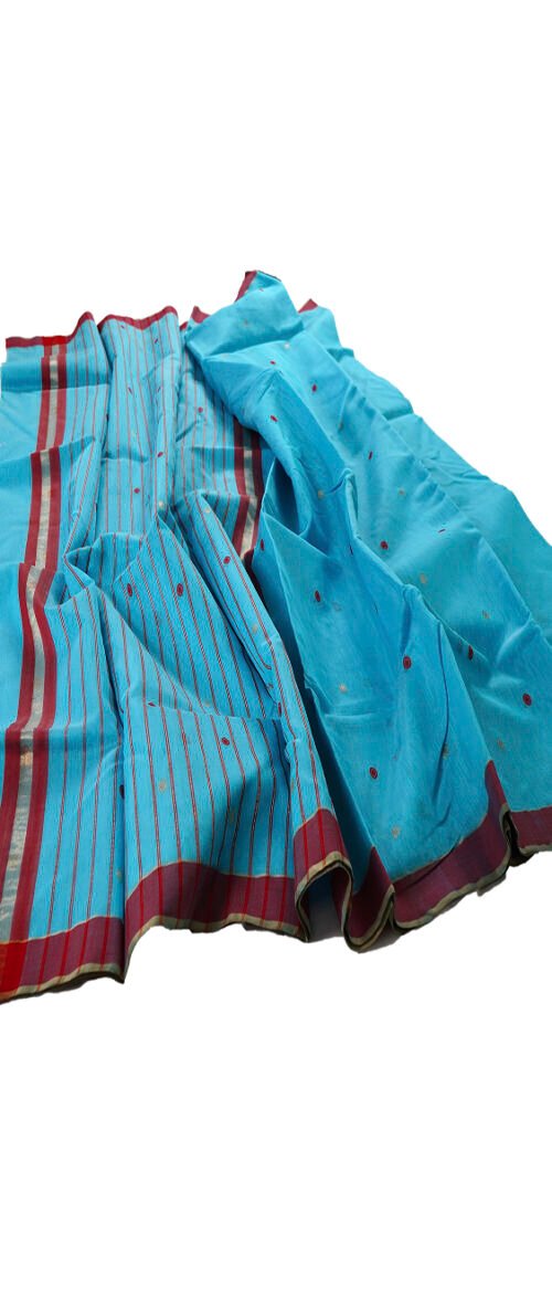 Handloom Chanderi Saree  Cotton Blue
