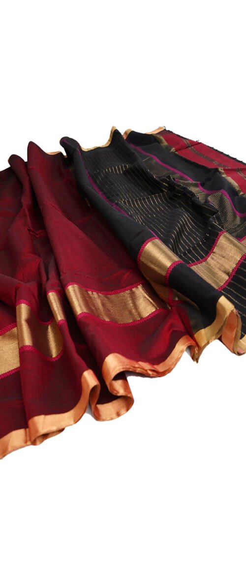 Handloom Maheshwari Cotton Silk Saree Maroon