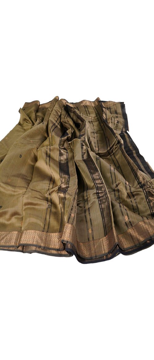 Handloom Maheshwari Cotton Silk Saree Khaki