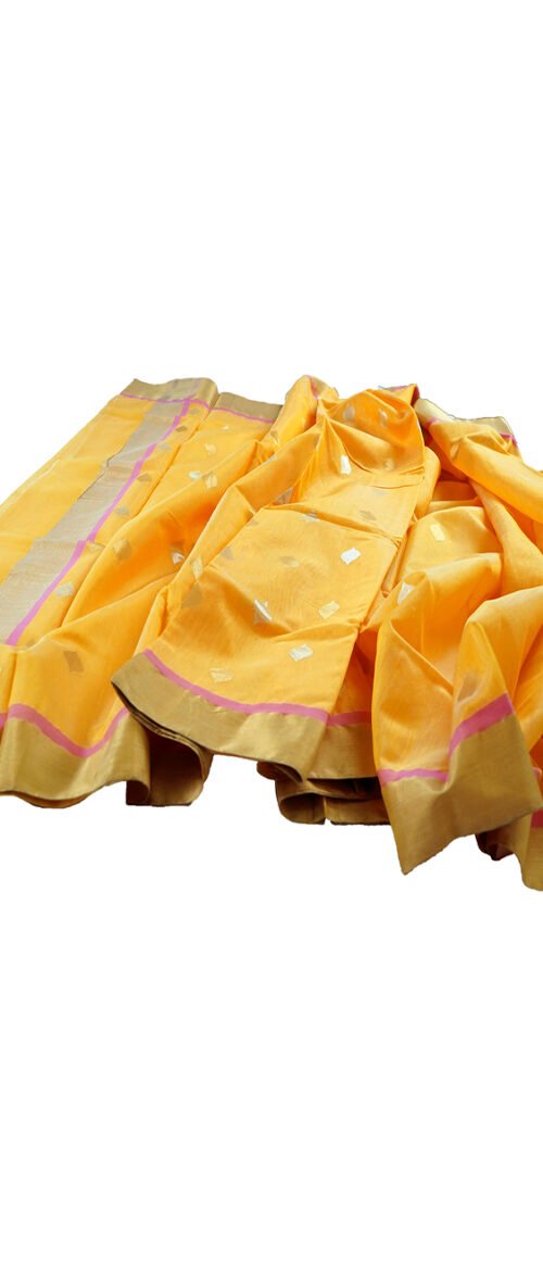 Handloom Chanderi Saree Cotton Silk Yellow