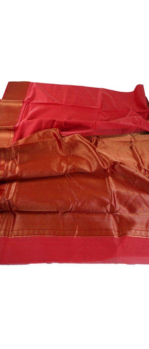 Handloom Chanderi Saree Cotton Silk Peach