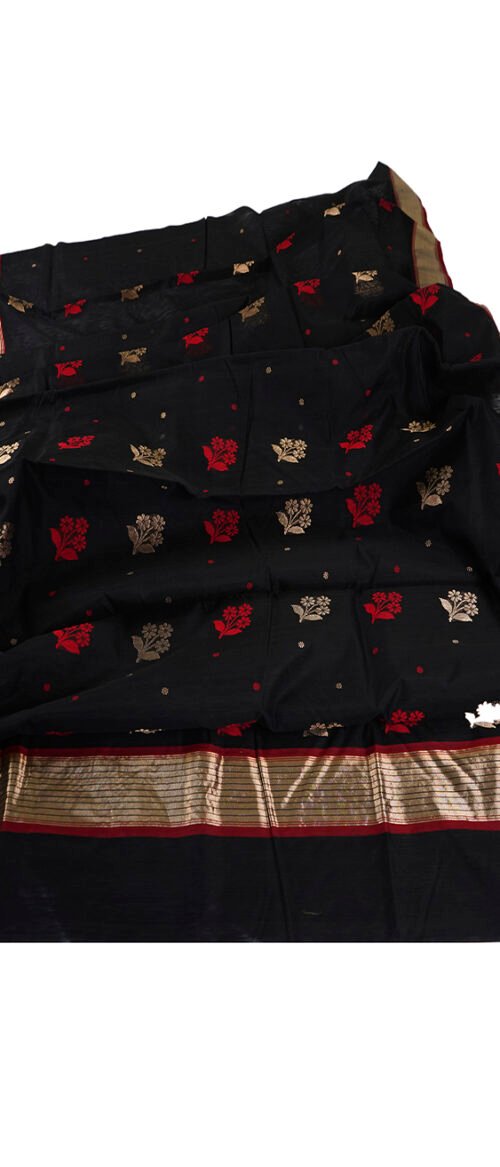 Handloom Chanderi Saree Cotton Silk Black Red