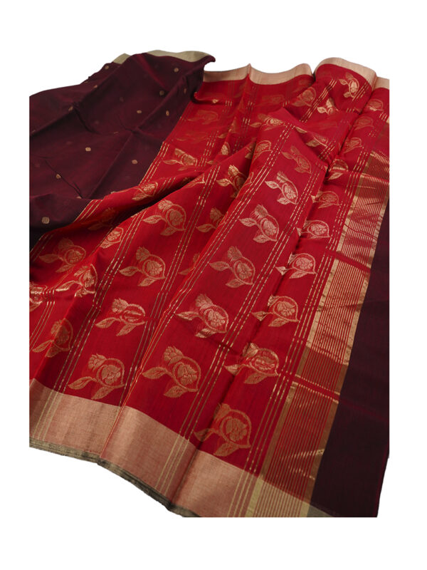 Handloom Chanderi Saree Cotton Silk Maroon