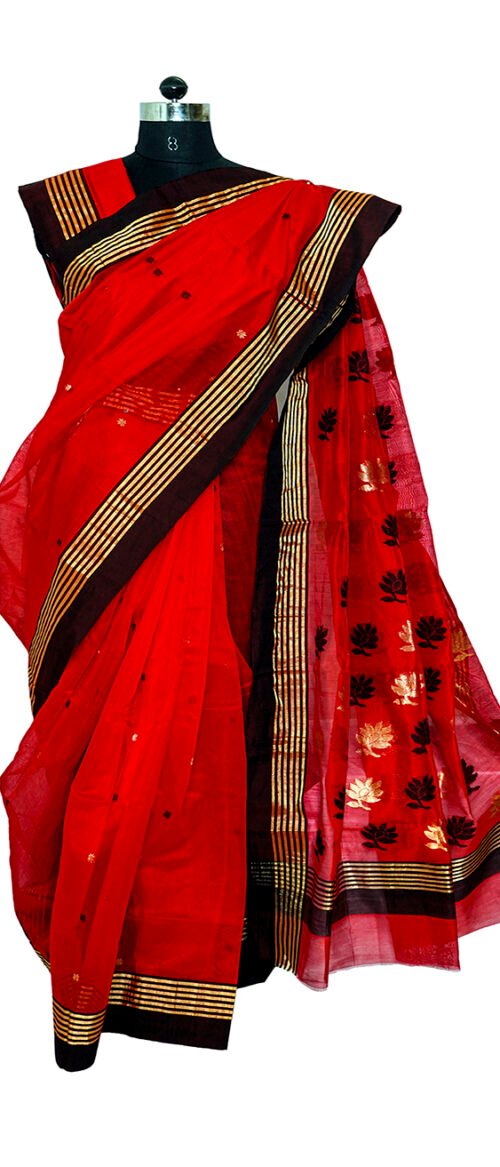 Handloom Chanderi Saree Cotton Silk Red