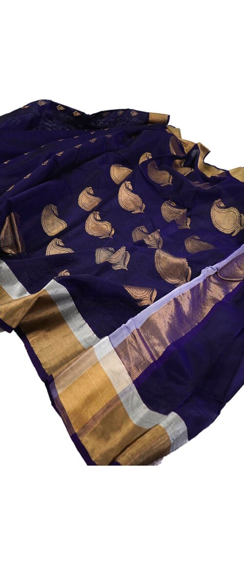 Handloom Chanderi Saree Cotton Silk Royal Blue