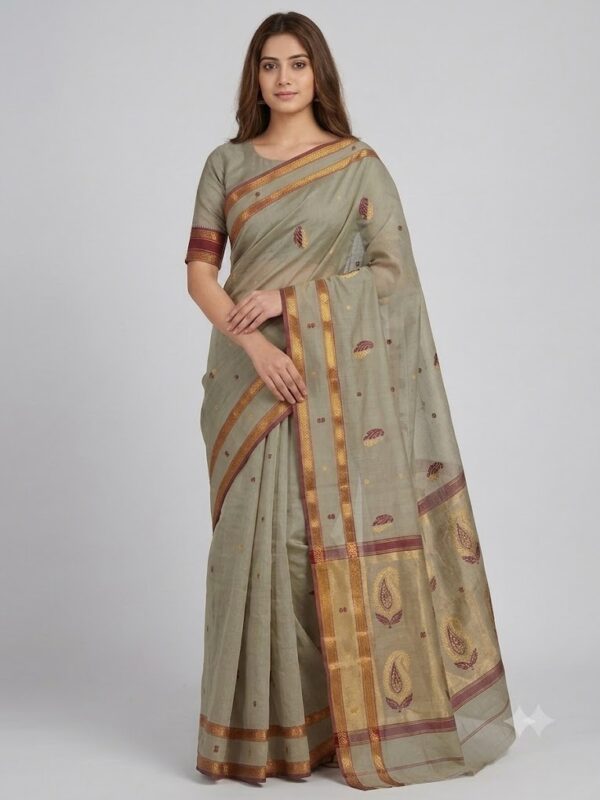 Handloom Chanderi Saree Cotton Silk Grey