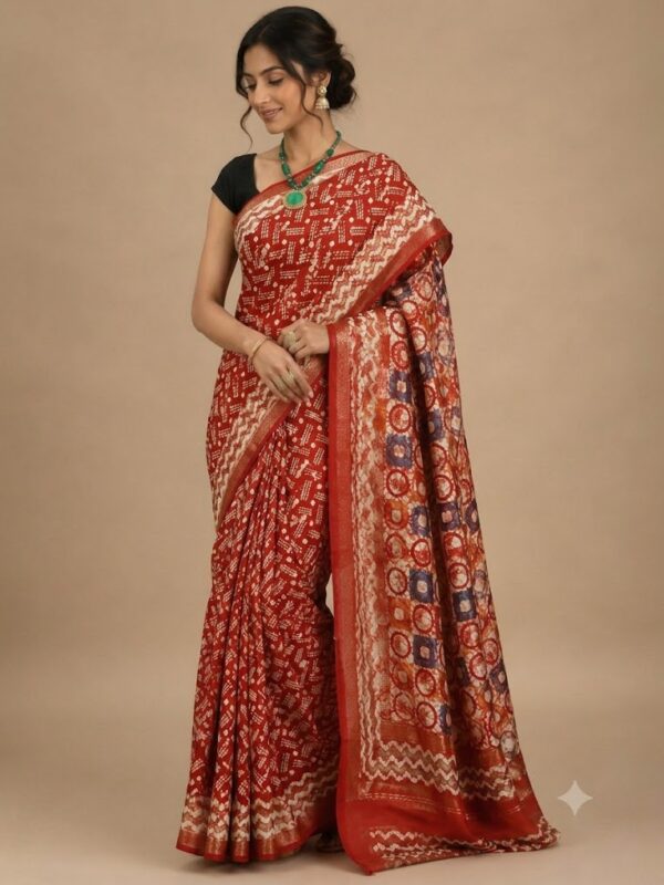 URVA'S Batik  Pure Mulberry Silk Saree Red