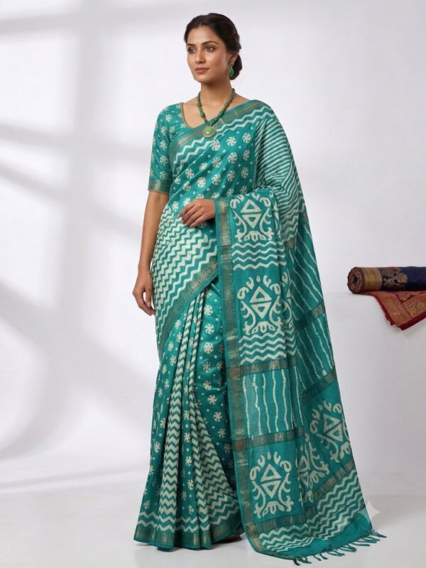 URVA'S  Batik Pure Mulberry Silk Saree Teal Green