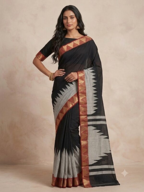 Handloom Chanderi Saree Cotton Silk Black