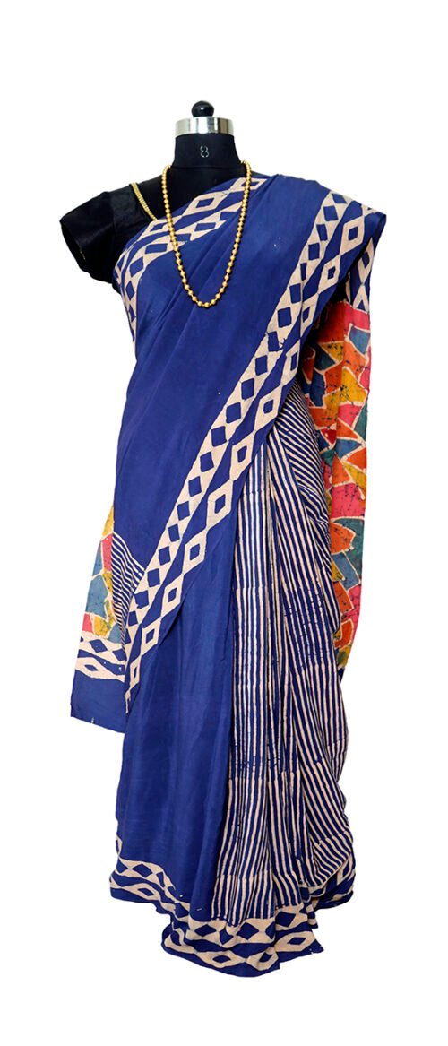 URVA'S Batik Pure Crape Silk Saree Blue