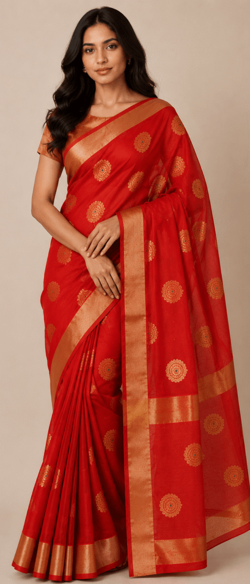 Handloom Chanderi Saree Cotton Silk Red