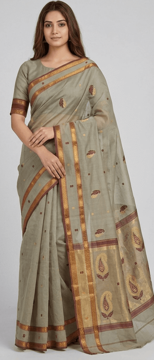 Handloom Chanderi Saree Cotton Silk Grey