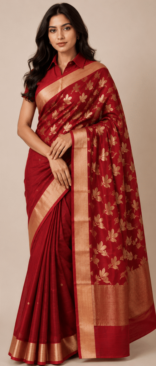 Handloom Chanderi Saree Cotton Silk Red