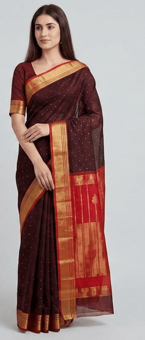 Handloom Chanderi Saree Cotton Silk Maroon