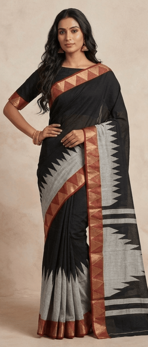 Handloom Chanderi Saree Cotton Silk Black