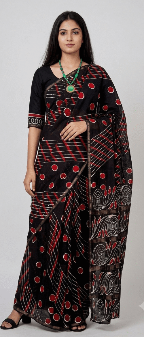 URVA'S  Batik Maheshwari Cotton Silk Saree