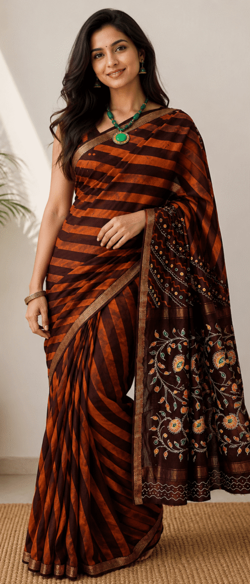 URVA'S  Batik Maheshwari Cotton Silk Saree