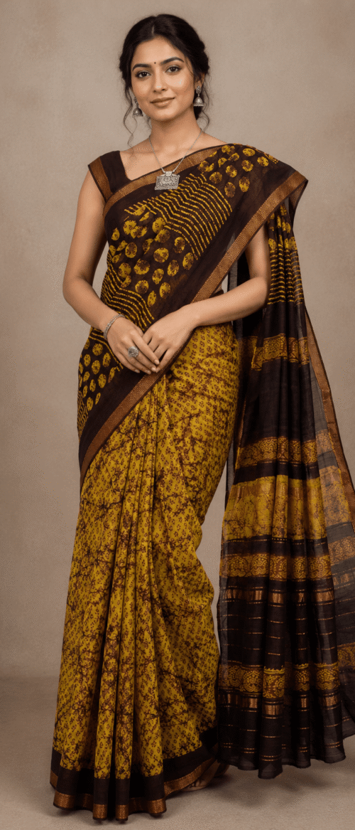 URVA'S  Batik Maheshwari Cotton Silk Saree