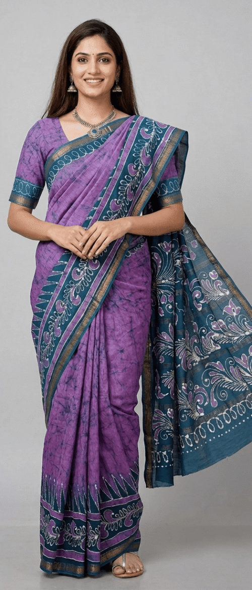 URVA'S  Batik Maheshwari Cotton Silk Saree