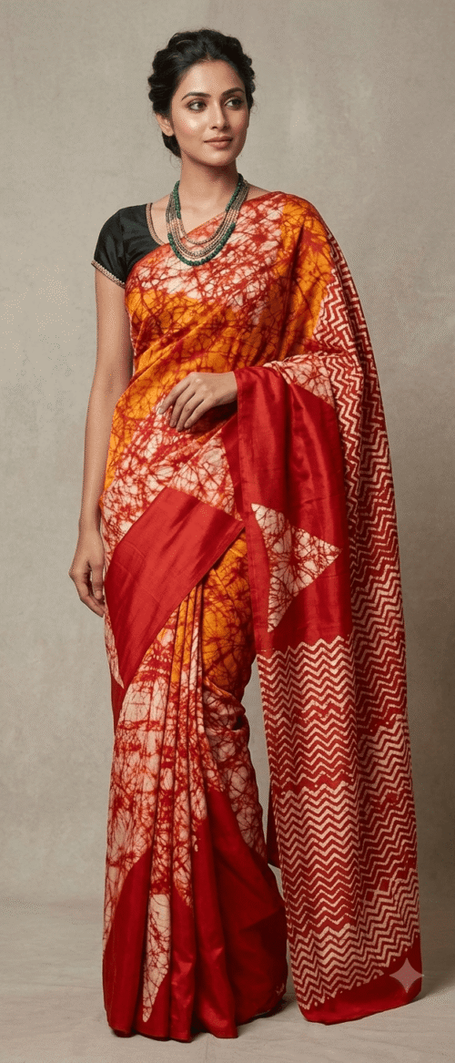 URVA'S Batik Pure Mulberry Silk Saree Red