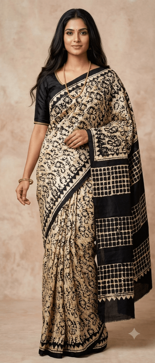 URVA'S Batik Pure Mulberry Silk Saree Grey