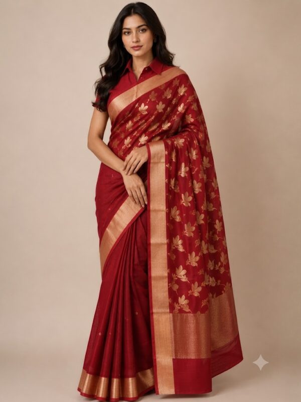 Handloom Chanderi Saree Cotton Silk Red