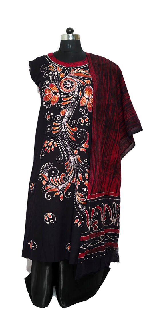 Batik 2 Piece  Kurta Dupatta Material Black