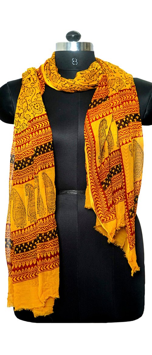Stole Bagh Pure Chiffon Yellow