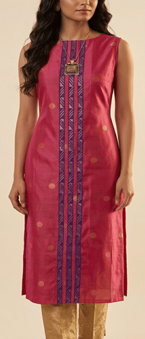 URVA'S Chanderi Kurta Material Magenta