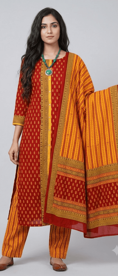 Bagh  Suit 3 Piece Dress Material Maroon Yellow