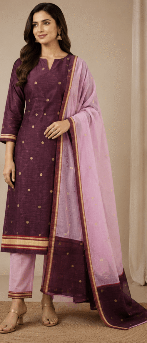 Chanderi Suit 3 Piece Dress Material Pink