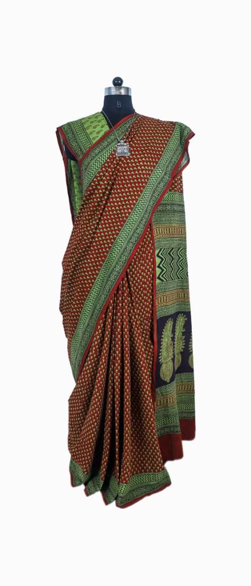 URVA'S Hand Bagh Mul Cotton Saree Meroon
