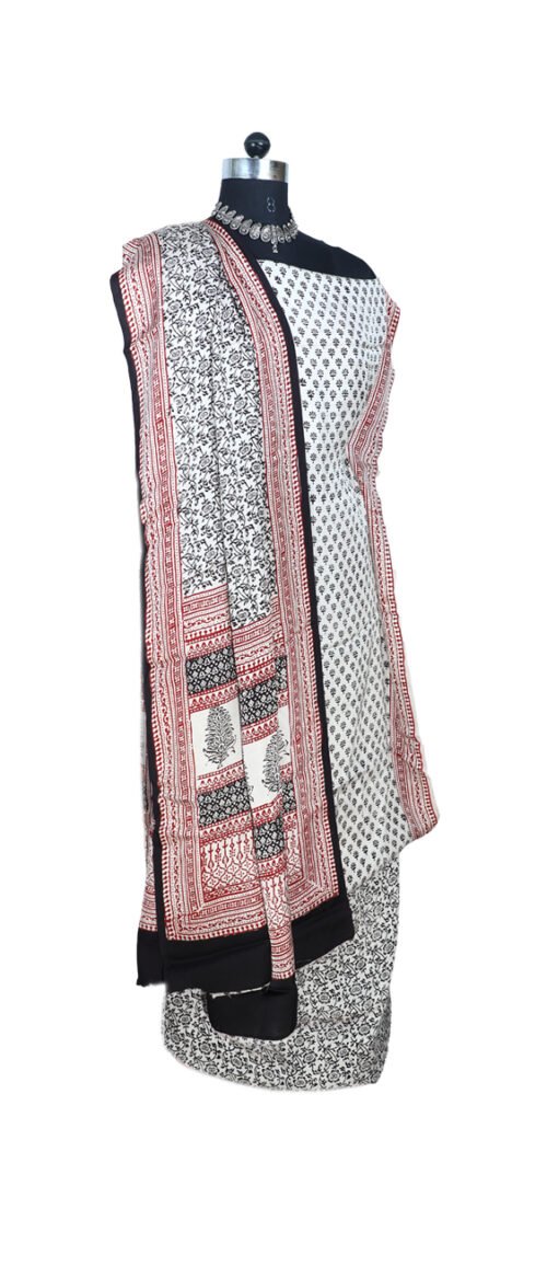 Bagh Print Dress Material Off White and Black