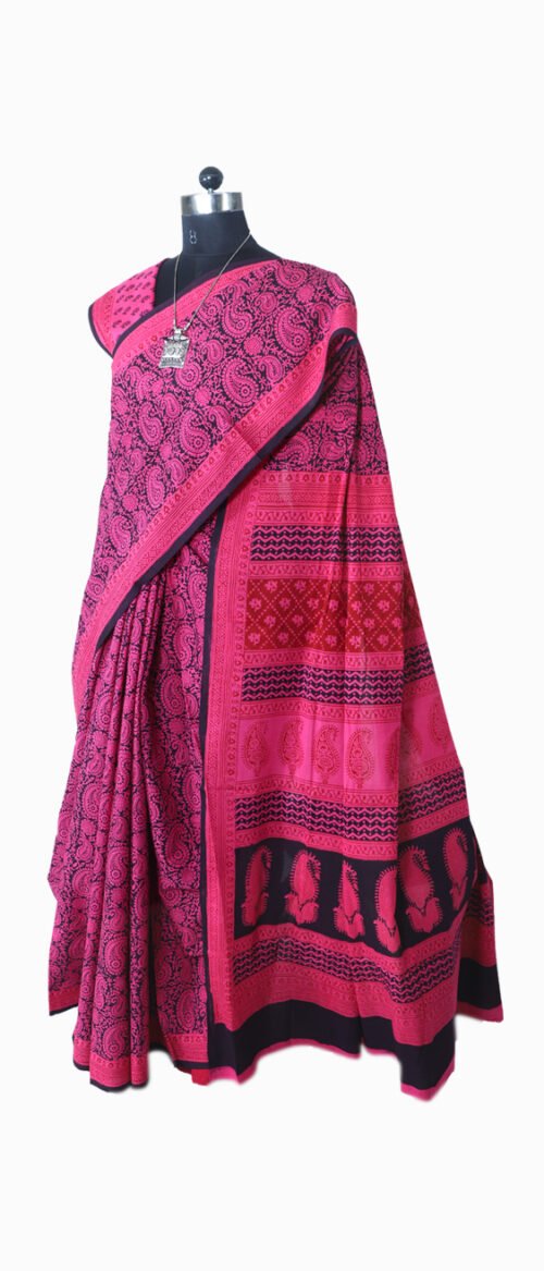 URVA'S Hand Bagh Mul Cotton Saree Shade of Pink