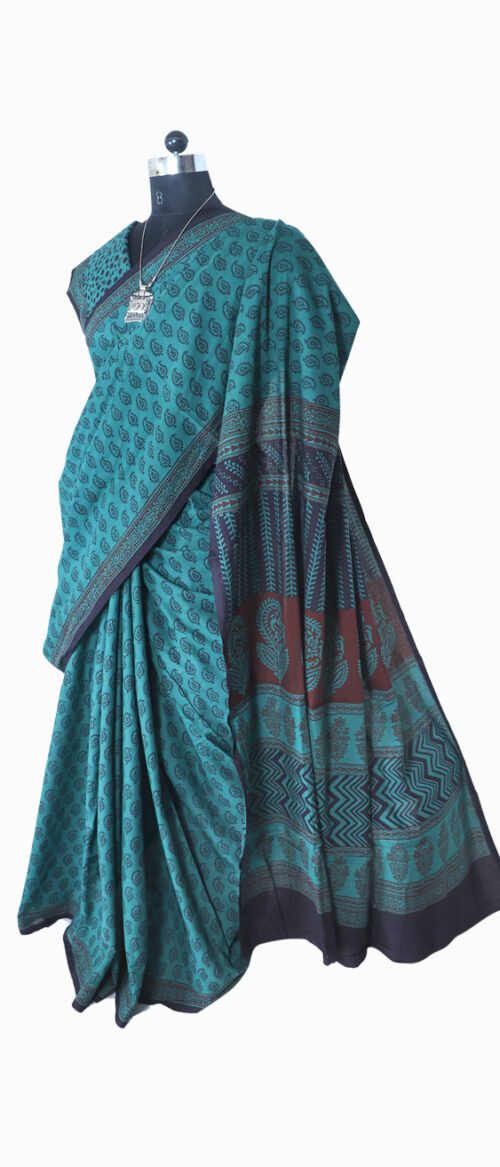 URVA'S Hand Bagh Mul Cotton Saree Shade of Blue
