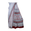 URVA'S Hand Bagh Mul Cotton Saree Off White - Image 5
