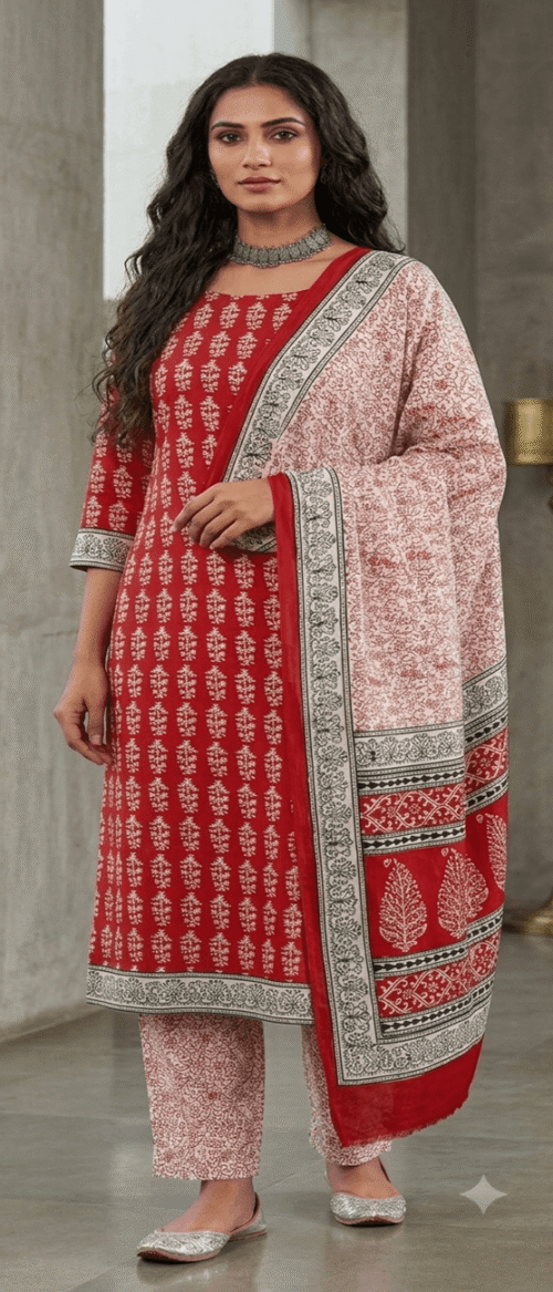 Bagh Print Dress Material Meroon