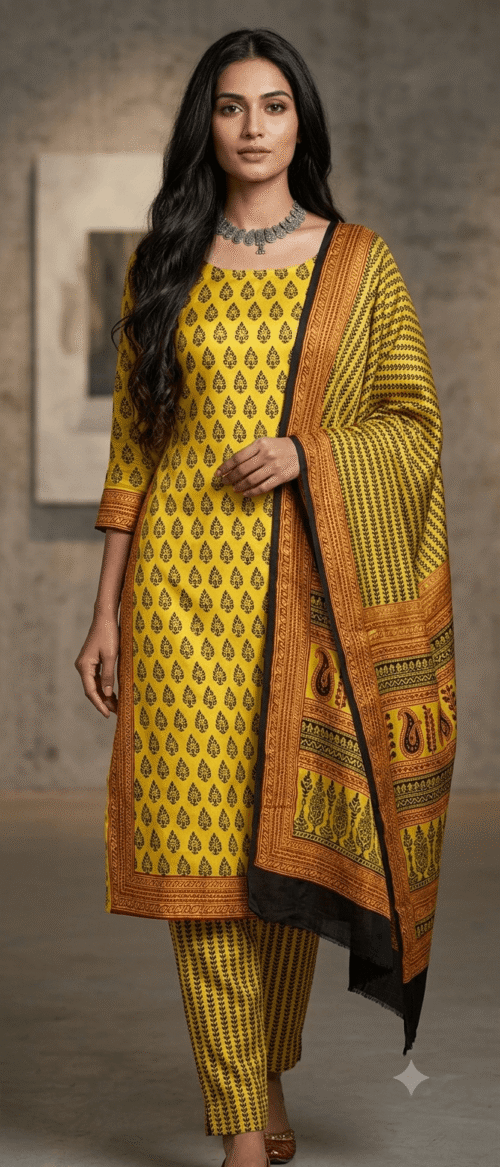 Bagh Print Dress Material Shade of Yellow