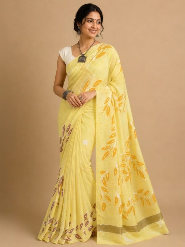 URVA'S Hand Batik Silk Saree Yellow