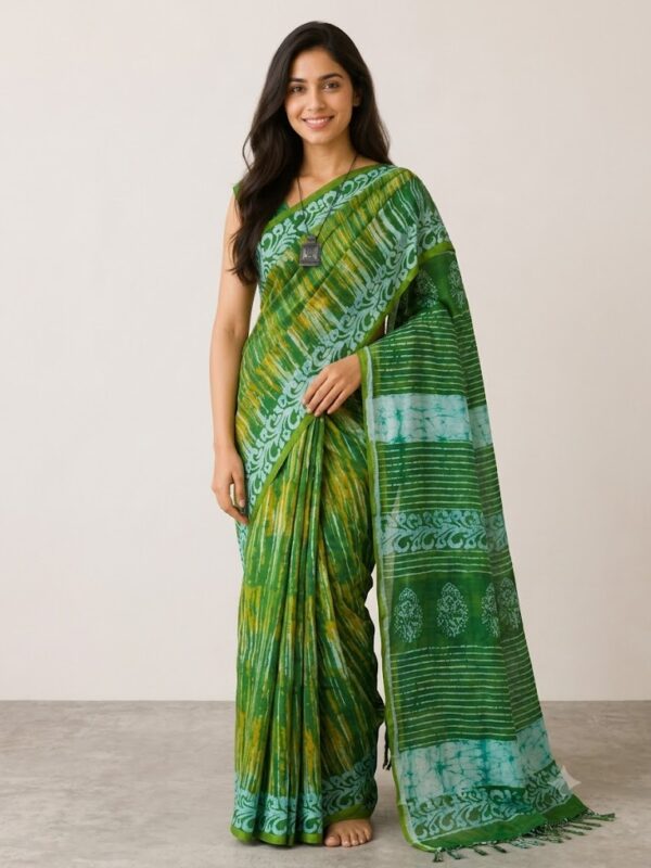 URVA'S Hand Batik Silk Saree Green