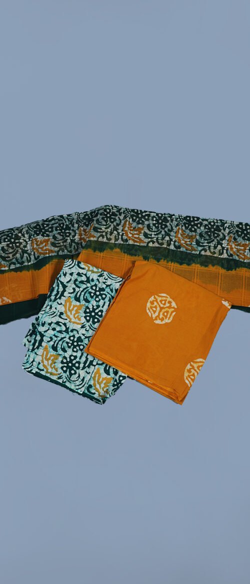 Batik 3 Piece Dress Material Green and Mustard