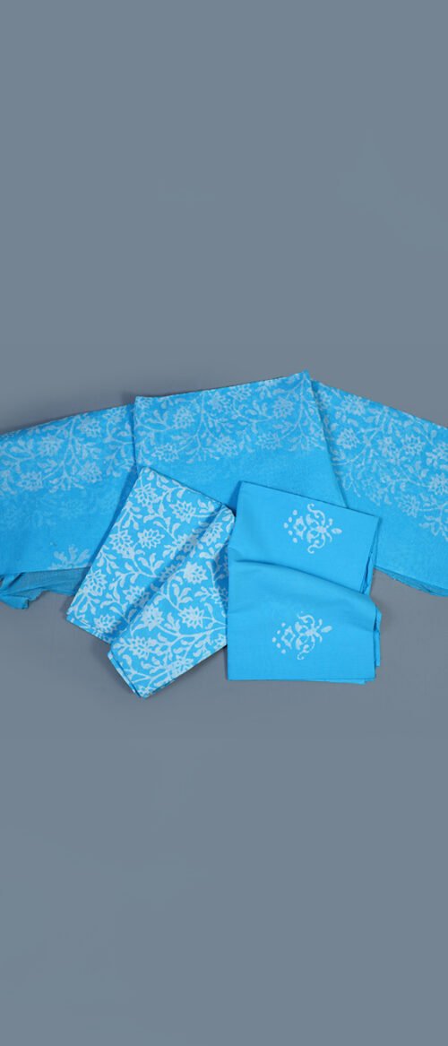 Batik 3 Piece Dress Material Light Ferozi Blue