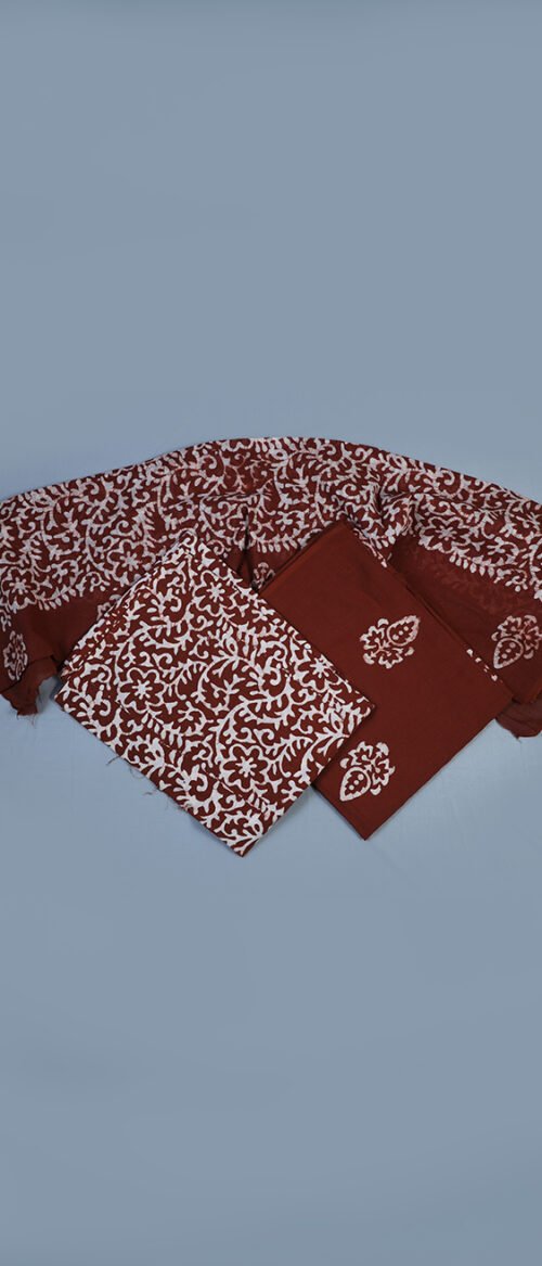 Batik 3 Piece Dress Material Red Meroon