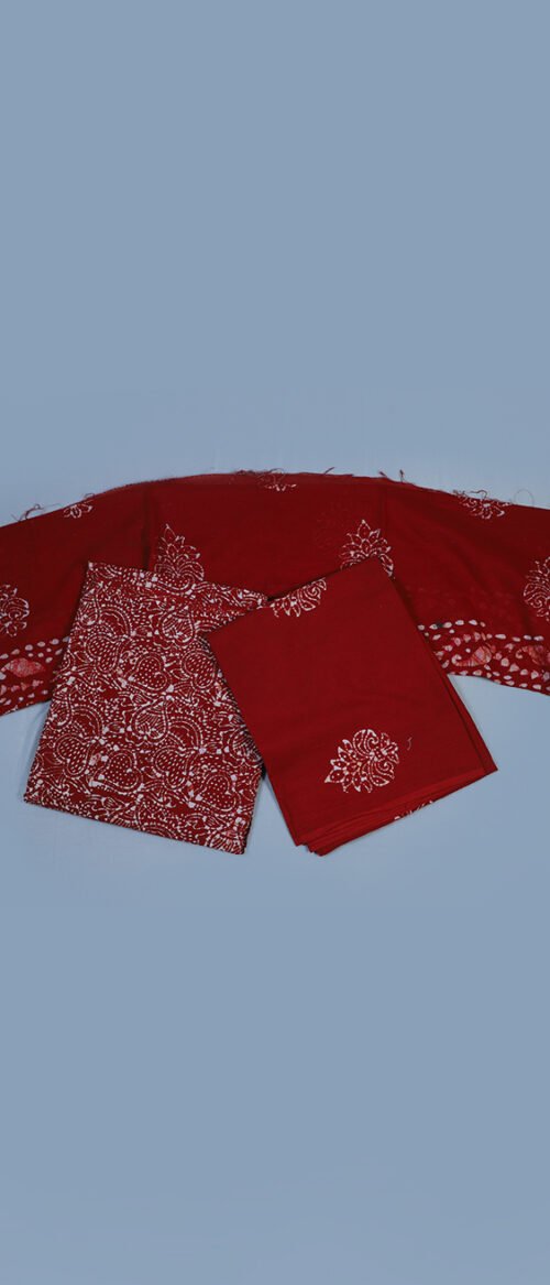 Batik 3 Piece Dress Material Red Meroon