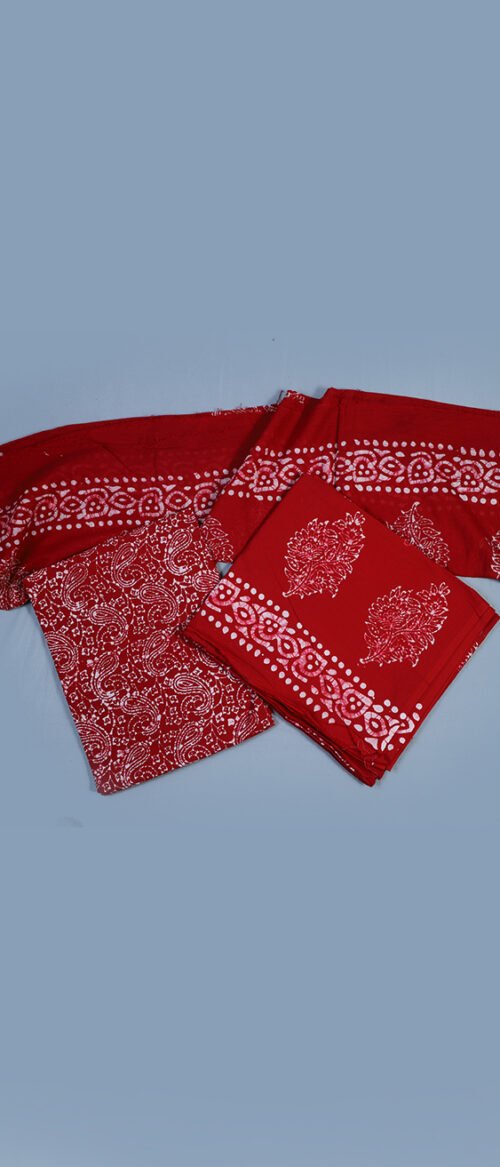 Batik 3 Piece Dress Material Red Meroon