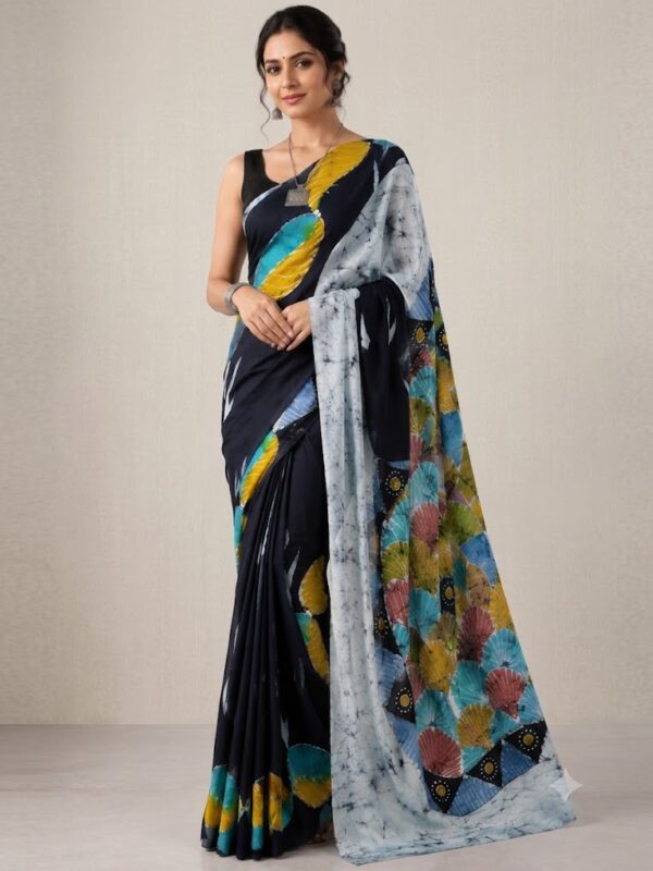 URVA'S Hand Batik Silk Saree Black