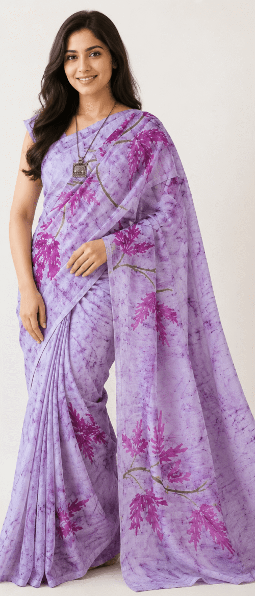 URVA'S Hand Batik Silk Saree Light Purple